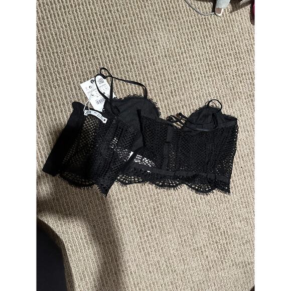 Zara Women's Black Lace Bustier Corset Bra Top Large NWT - Picture 2 of 2